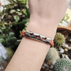 Vintage Braided Leather Orange Horse Bracelet